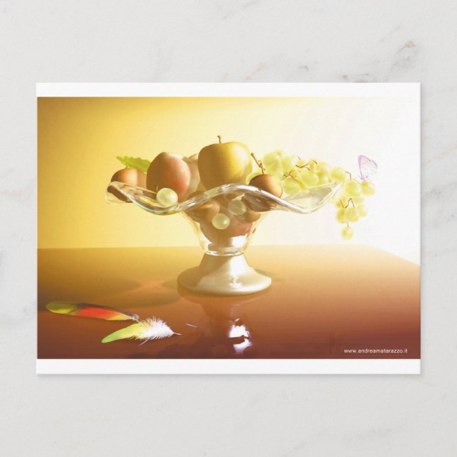 Cartão Postal Cesto de vidro com frutas e bateria (Frente)