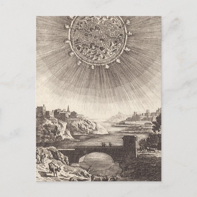 Cartão Postal Céu Astronômico Antiquado com Sol por Allain Malle (Frente)