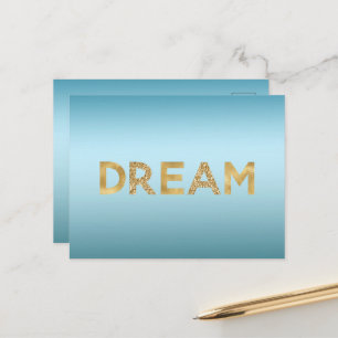 Cartão Postal Céu Azul Aqua Ombre Dourado Brilho Sonho