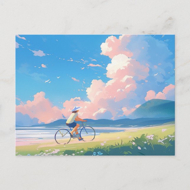 Cartão Postal Céu azul cavalgando um anime de bicicleta (Frente)