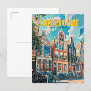 Cartão Postal Céu Azul em Amsterdã Holanda Viagem Vintage 