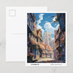 Cartão Postal Céu Azul em Shambles York Inglaterra Viagem Vintag