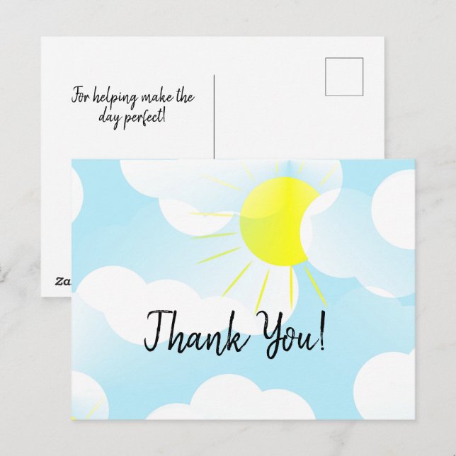 Cartão Postal Céu Azul Ensolarado de Verão com Nuvens Obrigado (Frente/Verso)