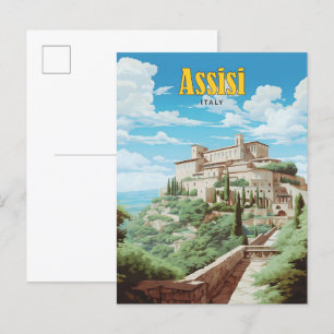 Cartão Postal Céu Azul na Viagens vintage de Assisi na Itália