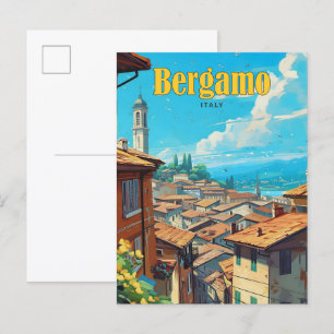 Cartão Postal Céu Azul na Viagens vintage de Bergamo na Itália