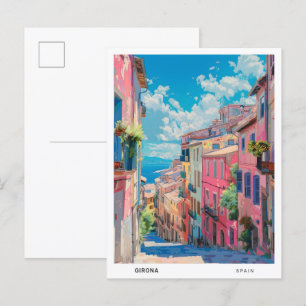 Cartão Postal Céu Azul na Viagens vintage de Espanha de Girona
