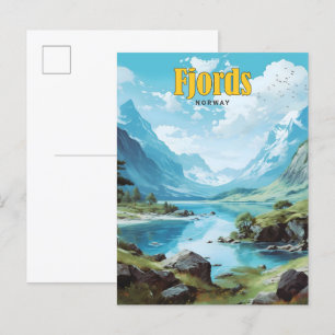 Cartão Postal Céu Azul na Viagens vintage de Fjords na Noruega