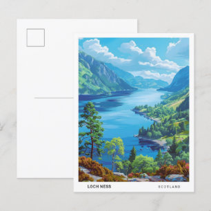 Cartão Postal Céu Azul na Viagens vintage de Loch Ness Scotland