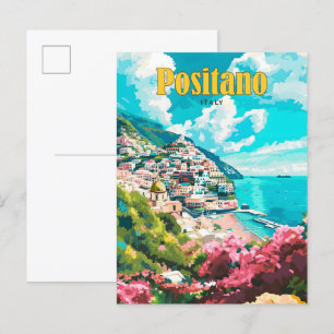 Cartão Postal Céu Azul na Viagens vintage de Positano Itália