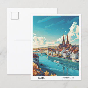Cartão Postal Céu Azul na Viagens vintage de Suiças de Basileia