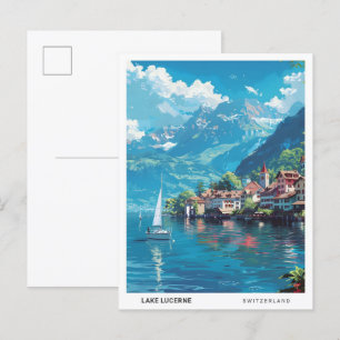 Cartão Postal Céu azul no lago Lucerne Suiça
