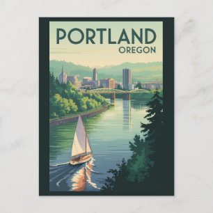 Cartão Postal Céu de Portland Oregon Arte de Viagem Vintage