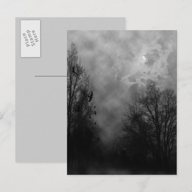 Cartão Postal Céu Halloween Assombrado com Ravens (Frente/Verso)