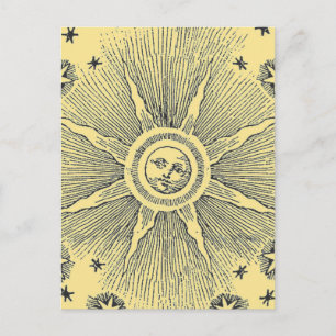 Cartão Postal Céu Noturno Antigo Zodíaco Medieval Estrelas Sol
