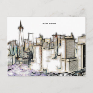 Cartão Postal Céu Preto E Branco Desenho Da Cidade De Nova York