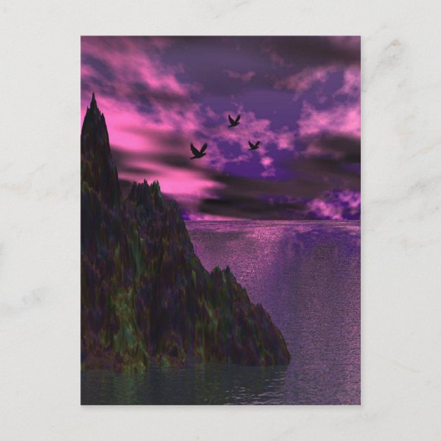 Cartão Postal Céu roxo com aves 3d (Frente)