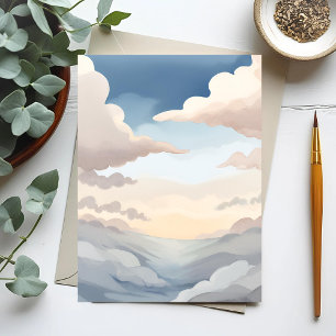 Cartão Postal Céus Nublados   Nuvens Azuis Celestes em Aquarela