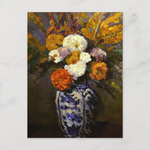 Cartão Postal Cezanne - Dahlias, pintura floral