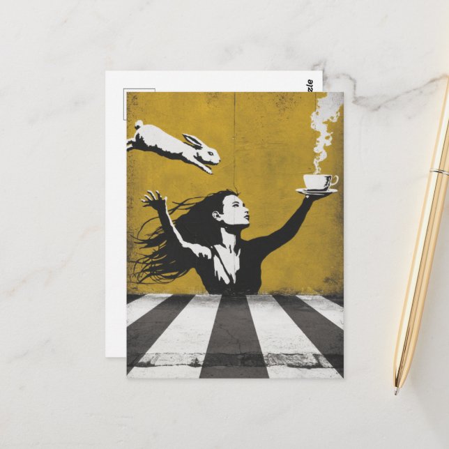 Cartão Postal Chá com o grafite de arte urbana Bunny (Frente/Verso In Situ)