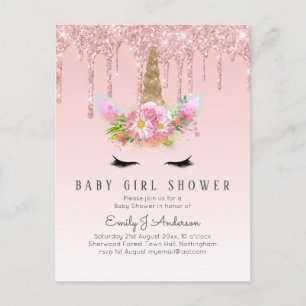 Cartão Postal CHÁ cor-de-rosa, Dourada UNICORN Baby GIRL