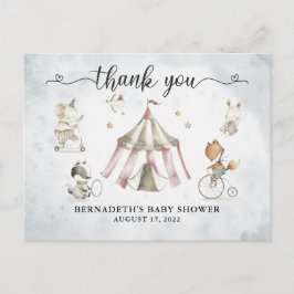 Cartão Postal Chá de Bebê Agradecimento Circo Aquarela