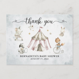 Cartão Postal Chá de Bebê Agradecimento Circo Aquarela
