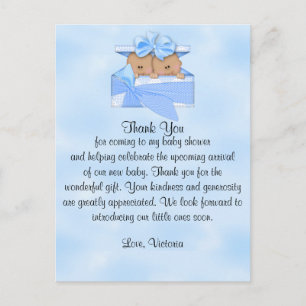 Cartão Postal Chá de Bebê Agradecimento São Gêmeos Menino Étnico