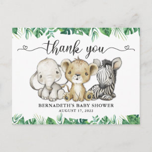 Cartão Postal Chá de Bebê Aquarela Animais da Selva Obrigado Po