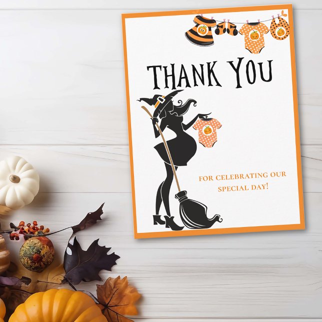 Cartão Postal Chá de Bebê da Bruxa do Halloween Obrigada (Criador carregado)