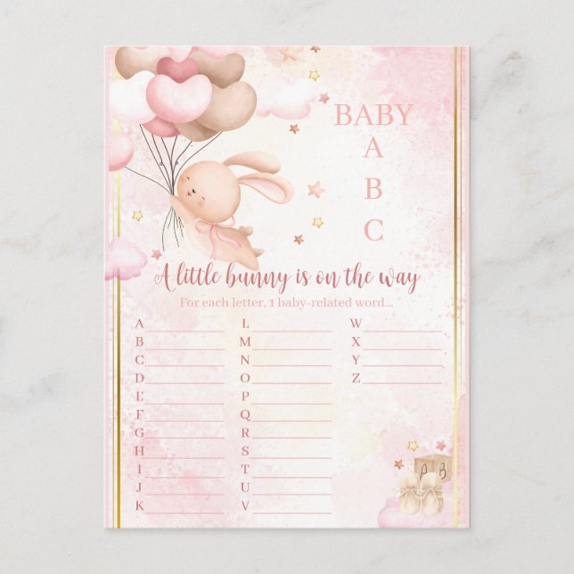 Cartão Postal Chá de Bebê da Menina Bunny (Frente)