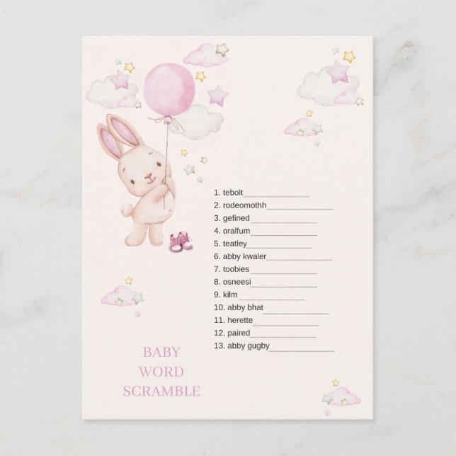 Cartão Postal Chá de Bebê da Menina Coelhinha (Frente)
