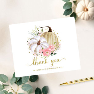 Cartão Postal Chá de Bebê de Outono com Abóbora Floral Obrigada