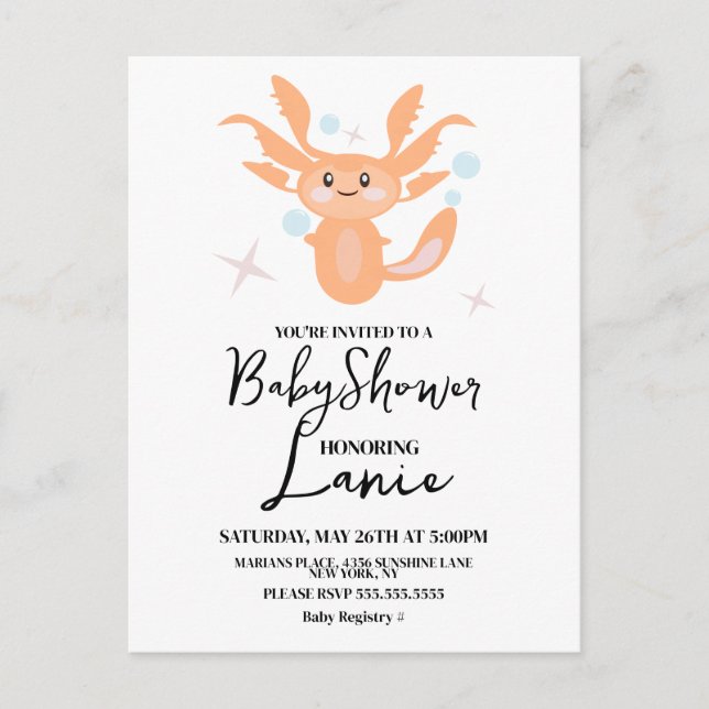 Cartão Postal Chá de Bebê do Axolote Pastel da Criatura do Ocean (Frente)