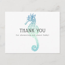 Cartão Postal Chá de Bebê do Cavalo-Marinho Elegante Obrigado
