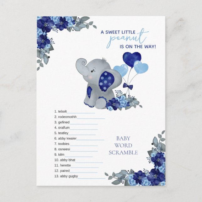 Cartão Postal Chá de Bebê do Menino Elefante (Frente)