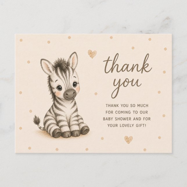 Cartão Postal Chá de Bebê do Potro de Zebra Bebê Obrigado (Frente)