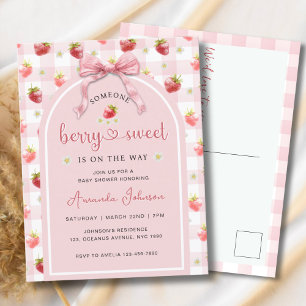 Cartão Postal Chá de Bebê Doce Morango Fita