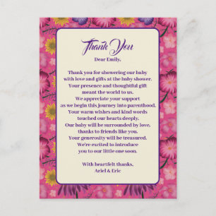 Cartão Postal Chá de Bebê Encantadora Flor Silvestre Rosa