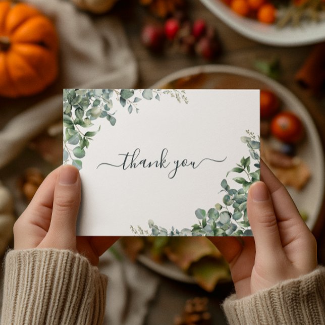 Cartão Postal Chá de Bebê Eucalipto Aquarela Obrigado (Watercolor Eucalyptus Bridal Shower Thank You Postcard)