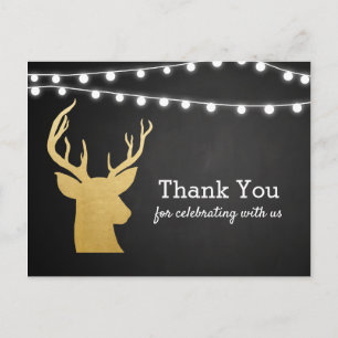 Cartão Postal Chá de Bebê Faux Gold Foil Antler Quadro