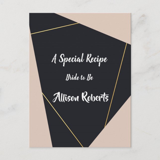 Cartão Postal Chá de Bebê geométrico rosa preto e dourado (Frente)