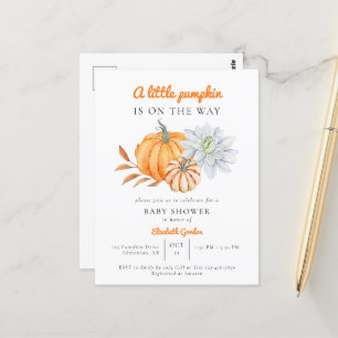 Cartão Postal Chá de Bebê Little Pumpkin Elegante Simples Modern