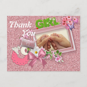 Cartão Postal Chá de Bebê Menina Obrigada