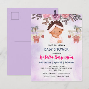 Cartão Postal Chá de Bebê Rosa Flores Meninas Bebês Fofas