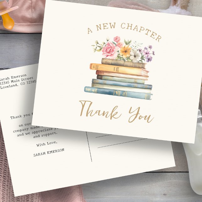 Cartão Postal Chá de Bebê: Um Novo Capítulo Obrigado (A New Chapter Baby Shower Thank You Postcard by Painted Paperie
)