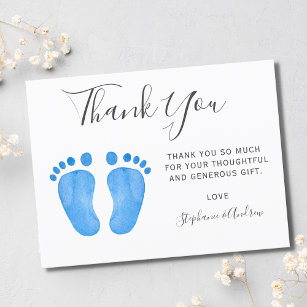 Cartão Postal Chá de fraldas Azul De Bebê Obrigado