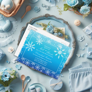 Cartão Postal Chá de fraldas Blue Winter Wonderland Snowflake