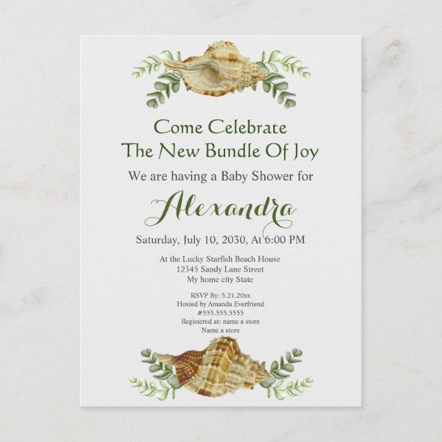 Cartão Postal Chá de fraldas Costeiro de Grelha de Seashell (Frente)