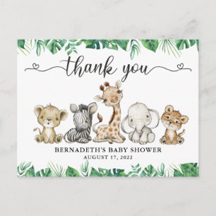 Cartão Postal Chá de fraldas De Animais Safari Floral Obrigado