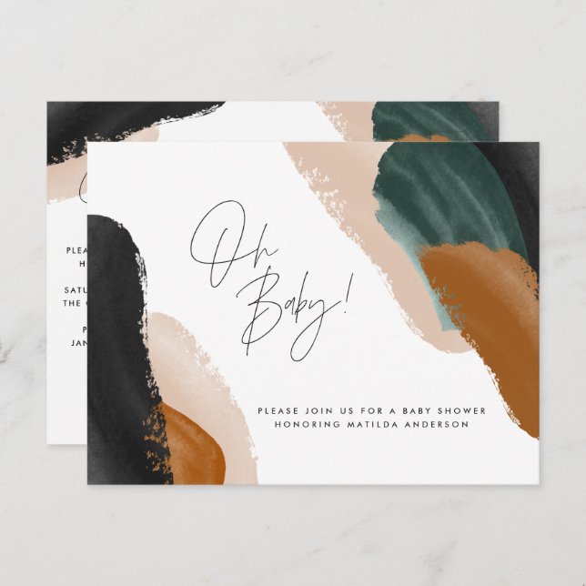 Cartão Postal Chá de fraldas de aquarela abstrato verde (Frente/Verso)